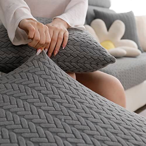 Elastic Couch & Sectional Slipcovers L-Shaped Chaise Grey/White Living Room Furniture Protector — A Wheat Dark Grey