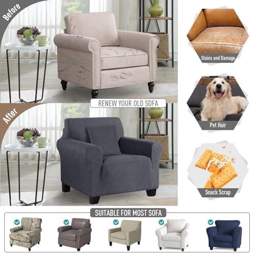Ruaozz Stretch Chair Sofa Slipcover 1 Piece Armchair Cover (1 Seater, Dark Gray)
