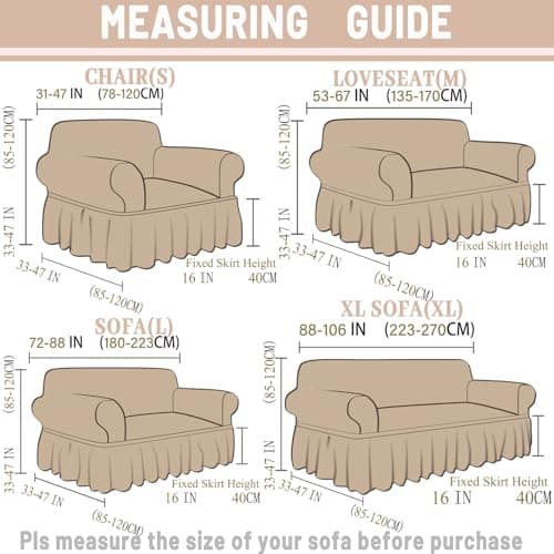 Jeloris Stretch Loveseat Slipcover, Durable Kids & Pet-Friendly Sofa Cover (Medium, Khaki)