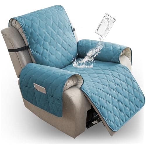 100% Waterproof Recliner Chair Cover with Elastic Band (Khaki, 28") — Peacock Blue