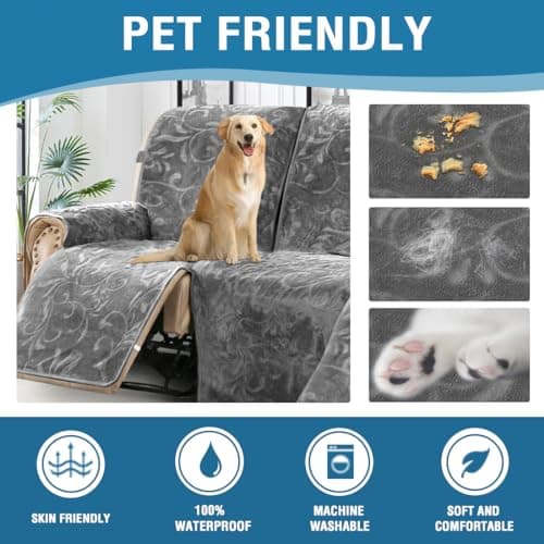 H.VERSAILTEX 100% Waterproof Recliner Sofa Cover (3 Seater, Grey)