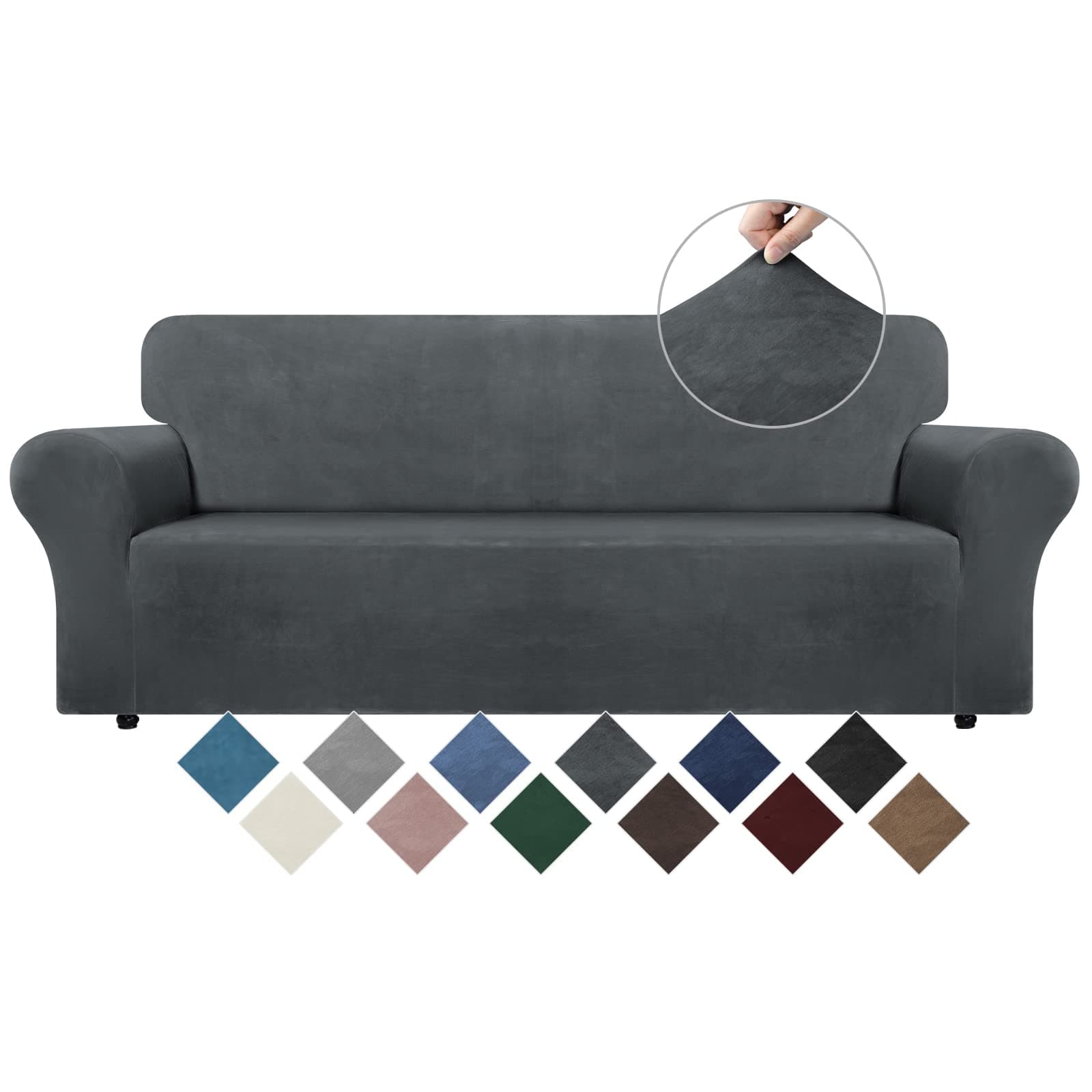Velvet Couch Cover for 3 Cushion Sofas - Pet Protector with Non-Skid Foam