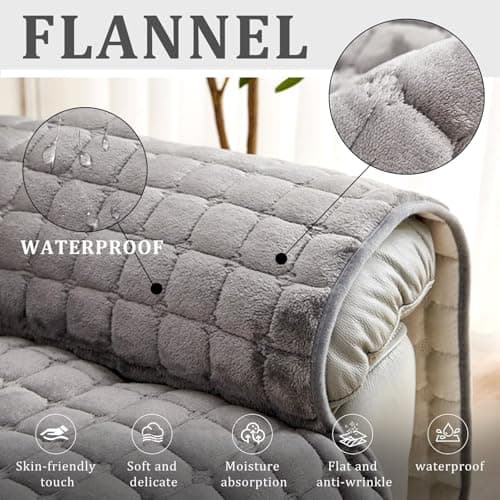 Washable Large Taupe Quilted Slipcover for Recliner and Furniture with Side Pocket