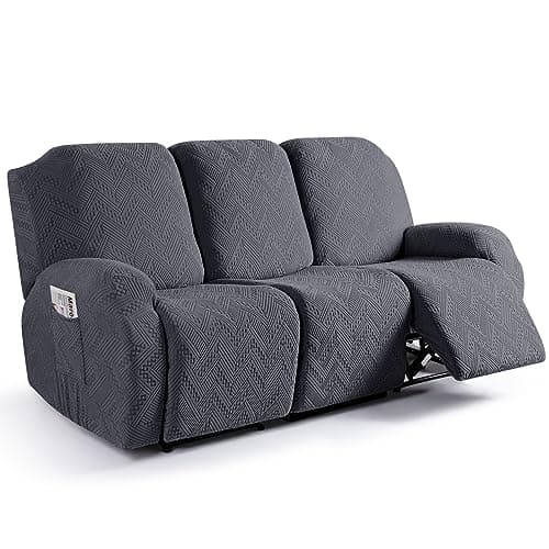 Recliner Sofa Covers for 3 Seater Reclining Couches with Pockets - Washable Dark Gray