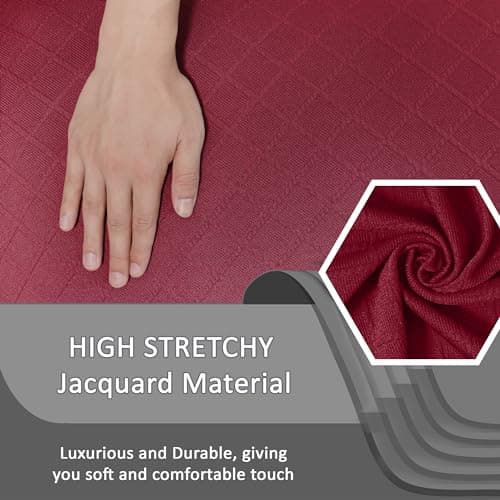 ULTICOR Squared Jacquard 8-Piece Recliner Sofa Covers (Burgundy - Wine)