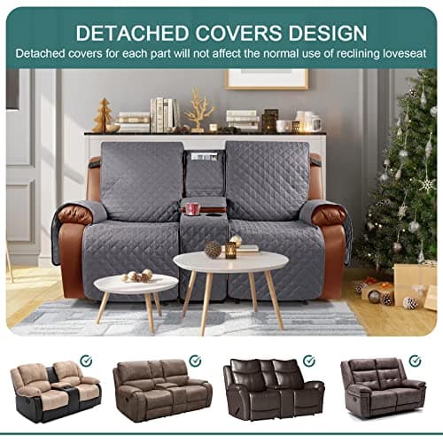 Waterproof Loveseat Cover for Double Recliner with Console, Dark Grey, 2 Seater