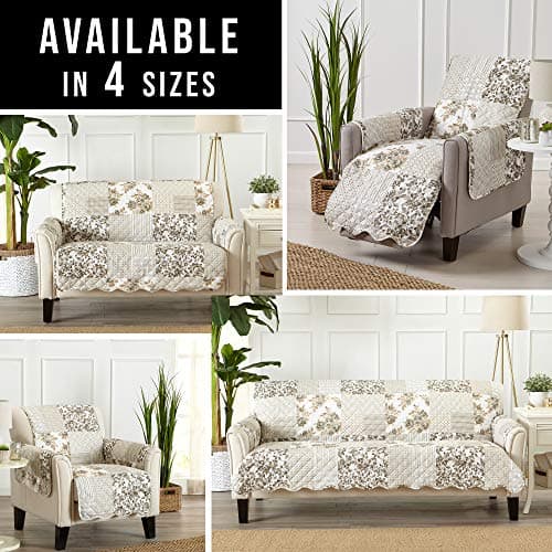 Great Bay Home Taupe Scallop Print Stain Resistant Recliner Cover