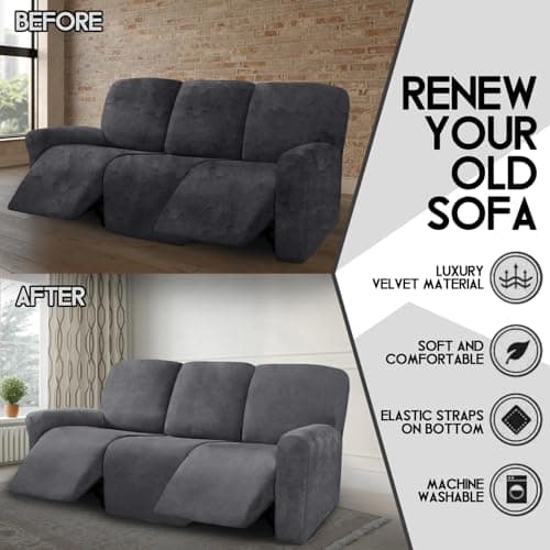 ULTICOR Velvet Recliner Sofa Covers for 3 Cushion Dark Gray