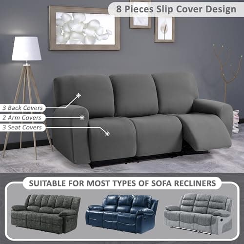 ULTICOR Jacquard Stretch Reclining Sofa Covers for 3-Cushion Couch (Dark Grey, 3 Seater)
