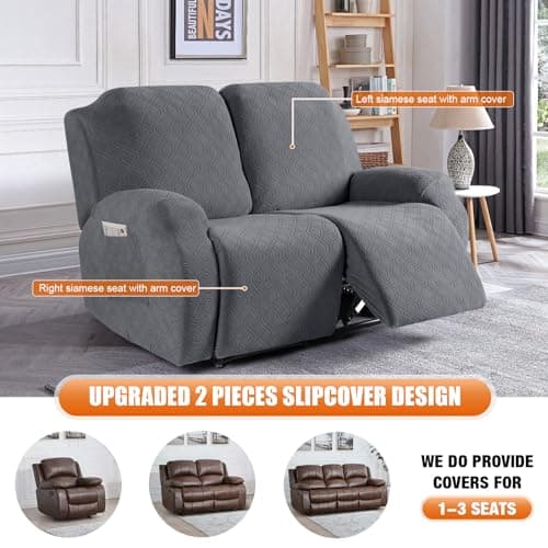 VANSOFY 2-Piece Stretch Recliner Couch Cover with Pockets(Dark Gray)