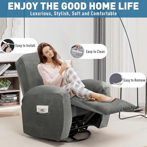 2025 Velvet Oversized Recliner Cover for Lazy Boy, Soft & Stretchy (Grey)