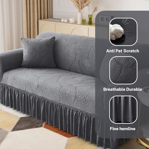 WONGS BEDDING Stretch Velvet Sofa Slipcover, Dark Gray, Pet Friendly