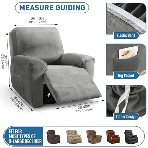 2025 Velvet Oversized Recliner Cover for Lazy Boy, Soft & Stretchy (Grey)