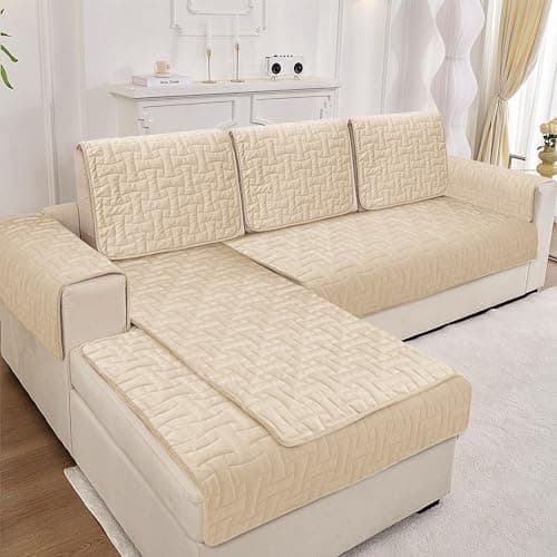 Waterproof Velvet Couch Recliner Cover, Non-Slip Sectional Protector, 23x38 Beige