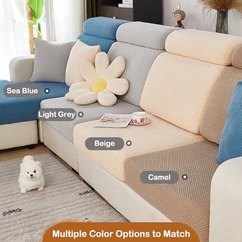 Wear-Resistant L Shape Sectional Couch Cover, Pet Protector for Cats and Dogs (Weave White, Large)