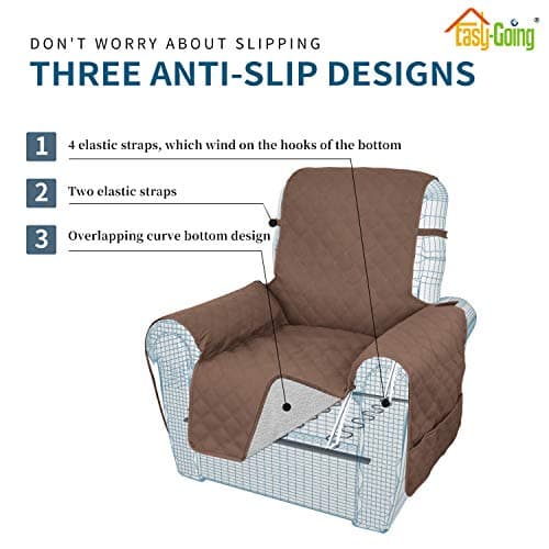 Waterproof Recliner Chair Cover, Brown, Non-Slip Fabric for Living Room Sofas (Easy-Going, Pet and Kid Friendly)