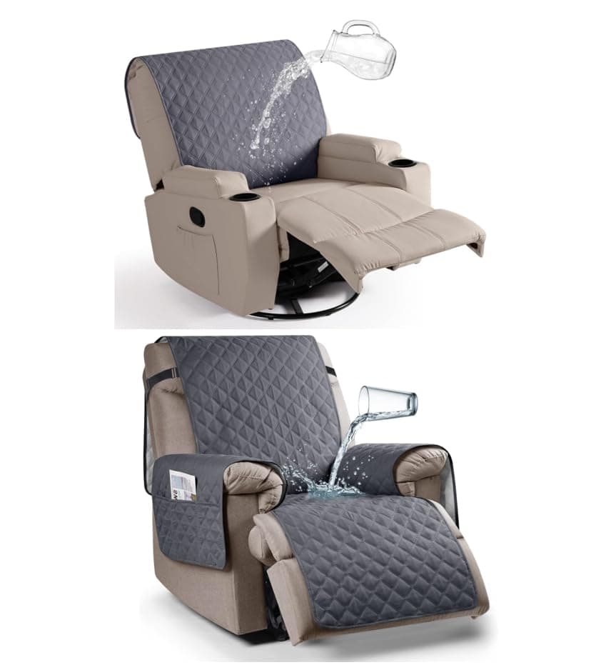 Ruaozz Waterproof Recliner Cover Set, Dark Grey