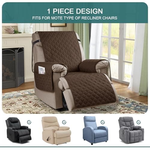 Ruaozz Waterproof Recliner Chair Cover for Kids, Dogs, Pets (Dark Brown, 23'')
