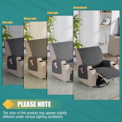 Upgraded Waterproof Recliner Chair Covers, Charcoal Grey