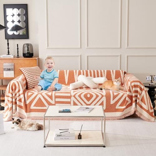 ROOMLIFE Reversible Sofa Covers for 3 Seat Reclining Futon - Washable Kids & Pet Protector 71"x134" — B.boho Orange