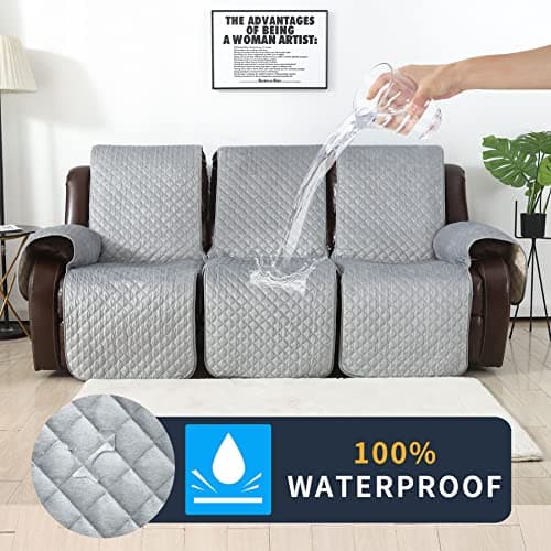 LUFEIJIASHI Velvet Non-Slip Recliner Sofa Covers, Grey, 3 Seater