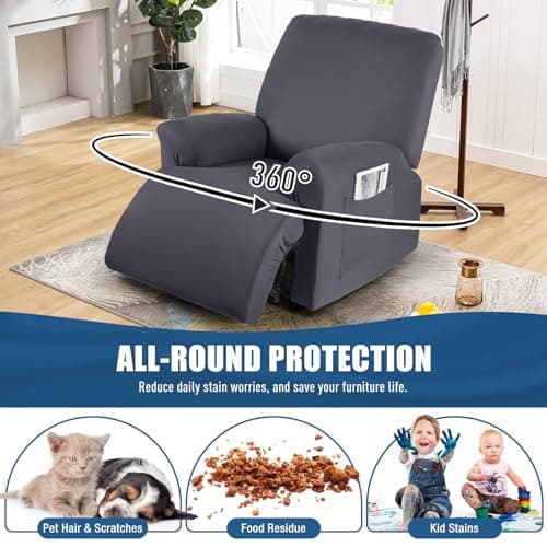TAOCOCO Stretch Polyester Recliner Chair Covers (Dark Gray)
