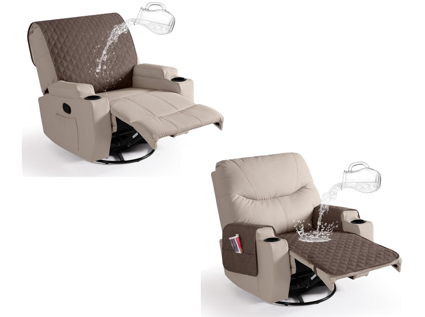 Ruaozz Large Waterproof Recliner Chair Covers Brown