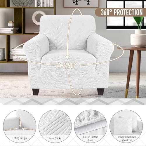 Stretch Chair Sofa Slipcover with Non-Slip Armchair Cover for Soft Protection (1 Seater, Ivory) OEKO-TEX STANDARD 100  
Stretch Armchair Cover with Non-Slip Back for Comfort and Easy Cleaning (1 Seater, Ivory) OEKO-TEX STANDARD 100  
Soft Jacquard Th