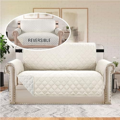 H.VERSAILTEX Ivory/Beige Loveseat Slipcover, Non-Slip Elastic Strap, Water Resistant, Seat Width to 46"