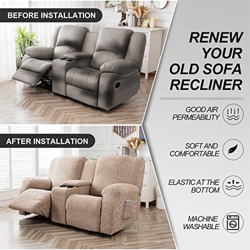 Tuape Stretch Reclining 2 Seater Loveseat Cover with Center Console and Pockets