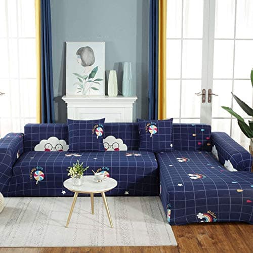 IMYOGI High Stretch L-Shape Sofa Covers + Pillow Covers, 2pcs Polyester Fabric, 3+4 Seater — A