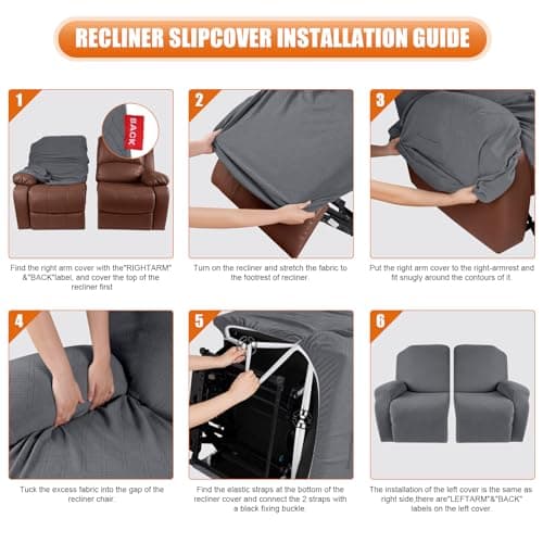 VANSOFY 2-Piece Stretch Recliner Couch Cover with Pockets(Dark Gray)