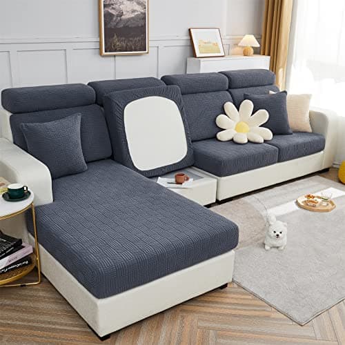 Dark Grey Stretch Slipcover for L Shape Sectional Sofa (Back Cover) — A-dark Grey