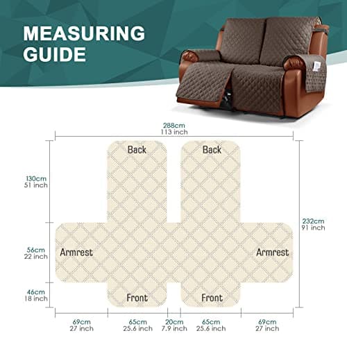 Waterproof Recliner Sofa Cover for 2 Seater Reclining Couches, Brown