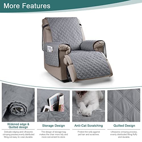 Ruaozz Water Resistant Recliner Chair Cover, Washable Cover, Non-Slip for Kids, Dogs, Silver Gray