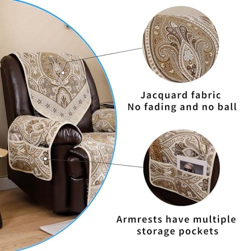 LUFEIJIASHI Waterproof & Non-Slip 3 Seater Recliner Sofa Covers, FLKF-Beige