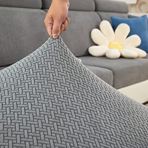 Elastic Couch & Sectional Slipcovers L-Shaped Chaise Grey/White Living Room Furniture Protector — A Weave Grey