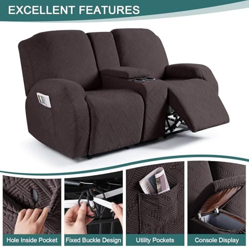 Ruaozz Stretch Loveseat Recliner Covers for 2 Seater Recliner Sofa with Pockets and Elastic Straps
| Ruaozz Chocolate Jacquard Reclining Couch Covers with Console for Recliner Loveseat
| Ruaozz OEKO-TEX STANDARD 100 Stretch Recliner Covers with Bott