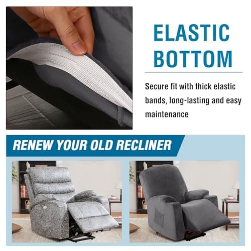 H.VERSAILTEX Grey Soft Velvet Electric Recliner Chair Cover
