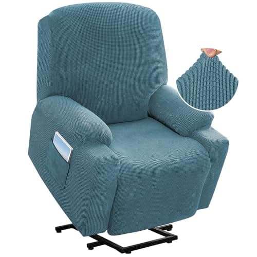 H.VERSAILTEX Grey Soft Thick Jacquard Stretch Recliner Cover with Side Pocket — Storm Blue
