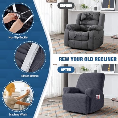 TAOCOCO Stretch Jacquard Recliner Chair Covers, Dark Grey