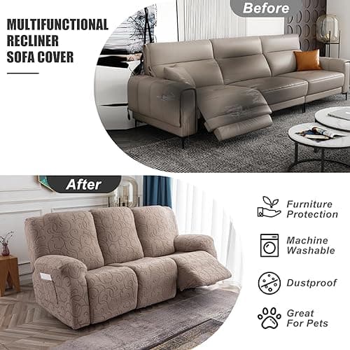 Soft Jacquard Stretch Recliner Sofa Slipcover 3-Cushion Sectional