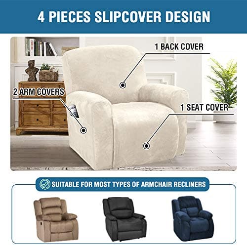 H.VERSAILTEX Ivory Velvet Stretch Recliner Couch Covers
