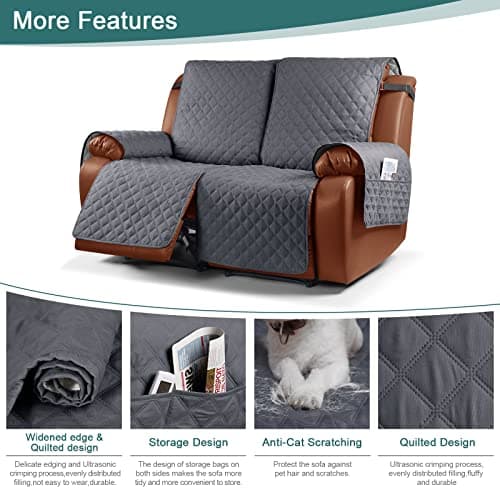 Ruaozz Waterproof Recliner Sofa Cover for Kids, Pets (Dark Grey, 2 Seater)