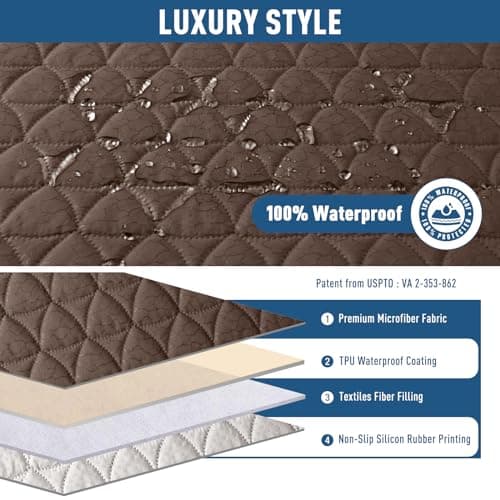 TAOCOCO 100% Waterproof Recliner Sofa Cover, Non-Slip Brown 3 Seater