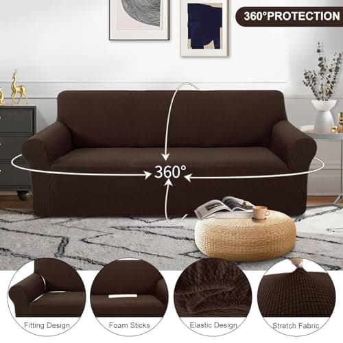 U-NICE HOME Stretch Couch Cover for 3 Cushion Sofa, Washable & Pet Friendly (Chocolate)