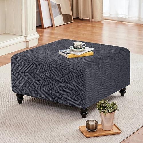 Ruaozz 3 Seater Sofa Cover + Square Ottoman Cover in Dark Grey