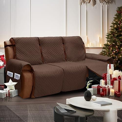 XINEAGE Coffee-colored Water Resistant 3 Seat Recliner Cover with Pockets