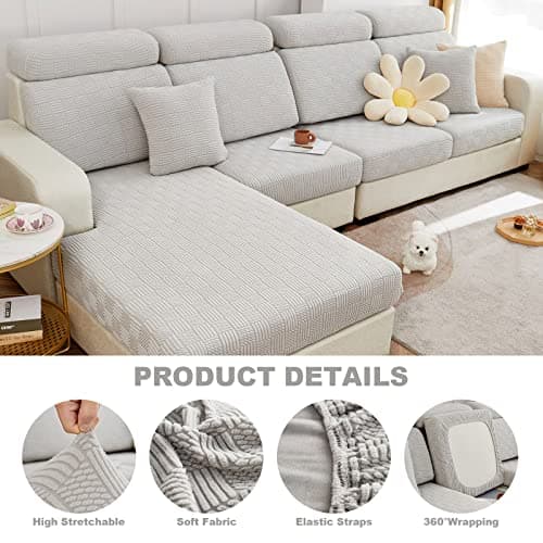 Elastic Couch & Sectional Slipcovers L-Shaped Chaise Grey/White Living Room Furniture Protector