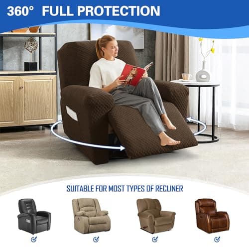 MAXIJIN Dark Coffee Stretch Jacquard Recliner Slipcover 4 Pieces Protector